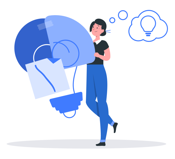 Illustration of a person holding a large light bulb, representing a new idea or inspiration.