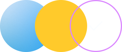 Three overlapping circles in blue, yellow, and light gray, with a check mark inside the right circle.
