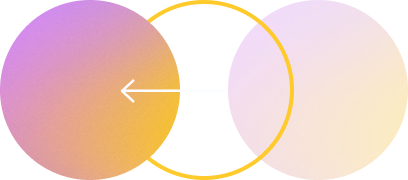 Gradient circular shapes connected by a left-pointing arrow, illustrating a backward step or transfer reversal.
