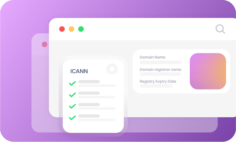 Illustration of a simplified business card or ID card with a person icon and lines representing contact details next to the text “WHOIS”, showing that WHOIS displays domain owner/registrant information.