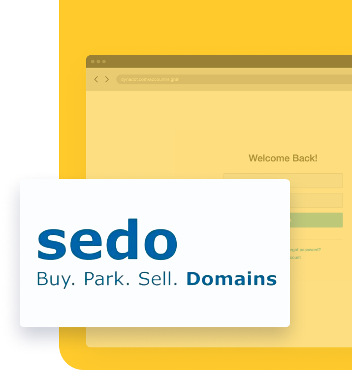 website browser with sedo logo placed over it