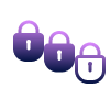 Three overlapping padlock icons in purple and blue tones, symbolizing layered security, data protection, and enhanced website encryption.