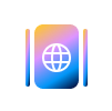 Gradient globe icon with a white world symbol centered inside a rounded rectangle, flanked by vertical gradient bars, representing global internet access, websites, or worldwide connectivity.