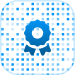 Blue ribbon badge icon on a dotted background, representing certification, trust, or verified quality assurance.