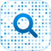Blue magnifying glass icon on a dotted background, symbolizing search, inspection, or website verification.