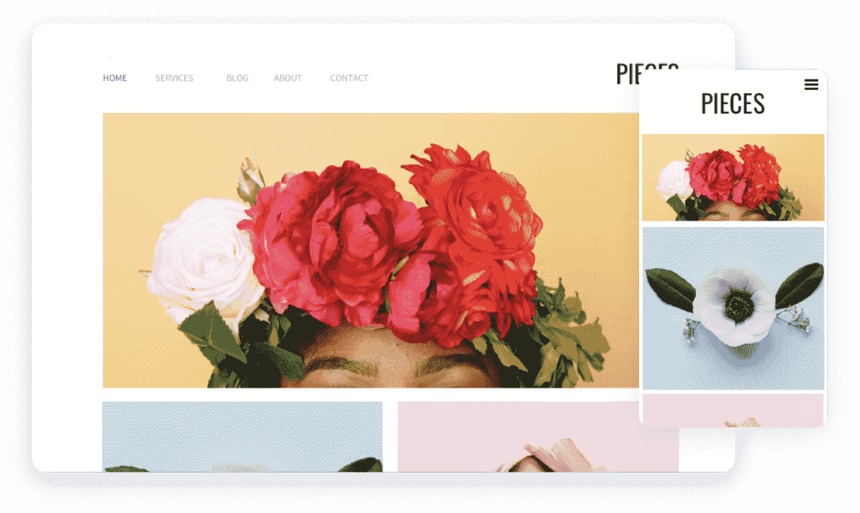 modello di sito web pezzi che mostra agli utenti opere d'arte e design di immagini per costruire il loro sito web e la versione mobile